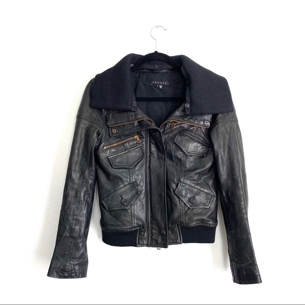 Theory Nyree Leather Bomber Jacket